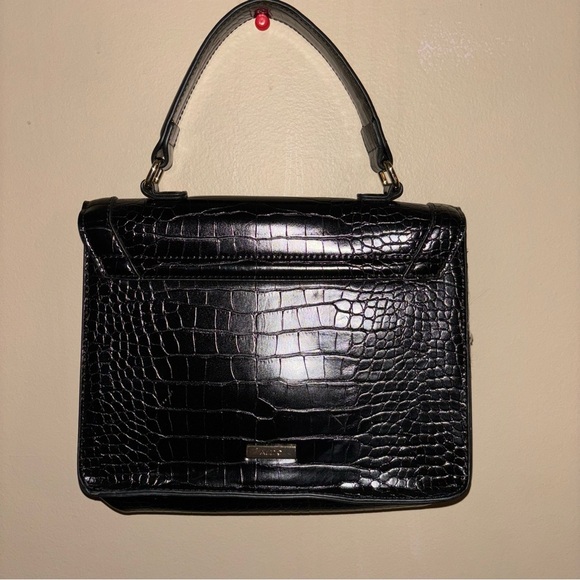 ALDO Black Croc-Embossed Structured Handbag Crossbody Minimalist Bag - Picture 4 of 9